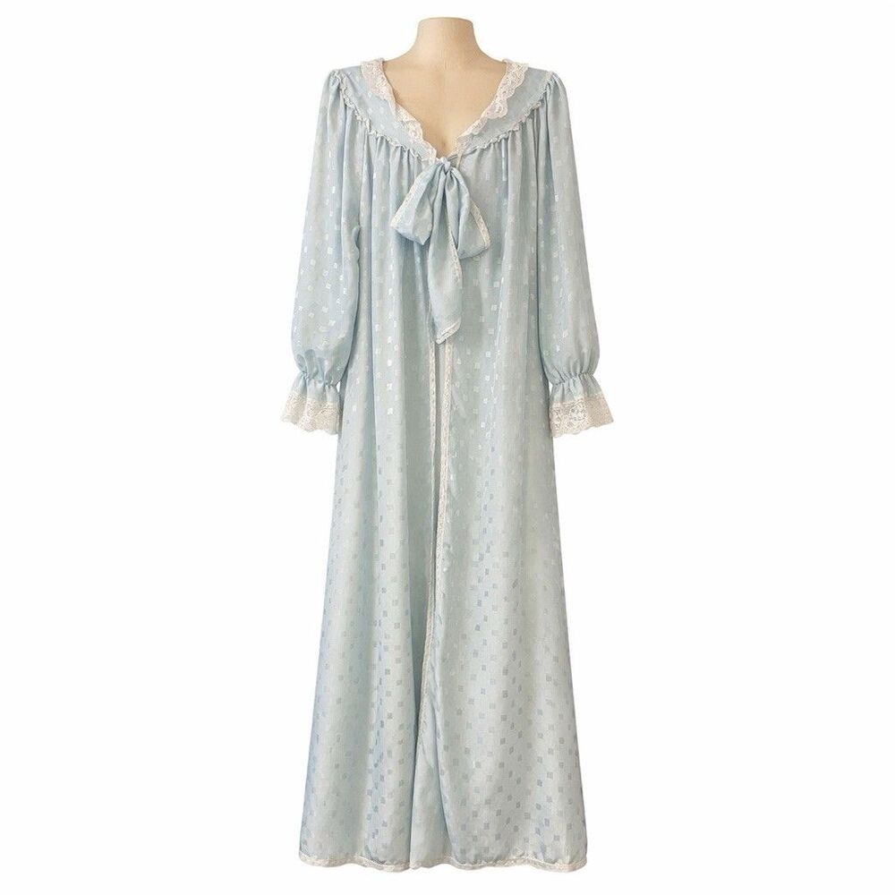 Vtg Carole Hochman Peignoir Robe Lace Bridal Boudoir ILGWU 70s Sz L READ